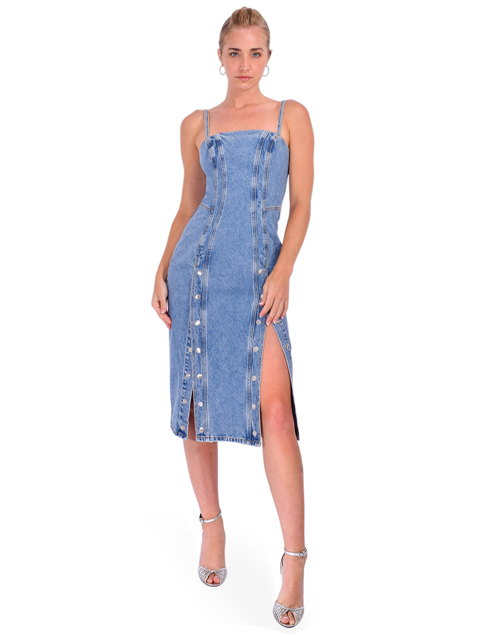 Fleur du Mal Undo Me Dress in Acid Denim Blue Front View 2