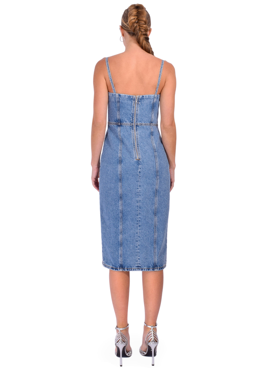 Fleur du Mal Undo Me Dress in Acid Denim Blue Back View 