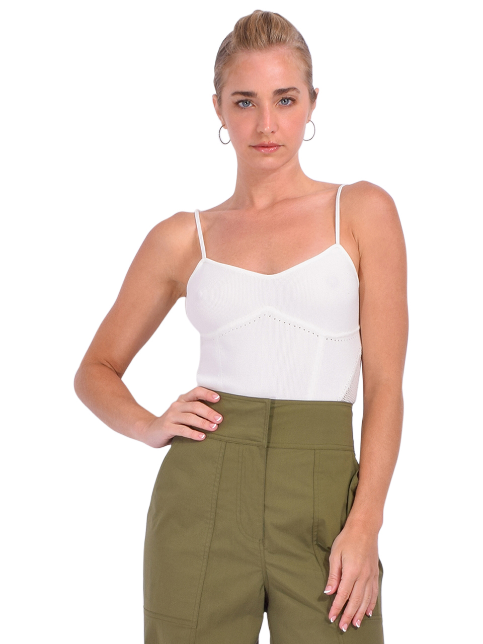Fleur du Mal Knit Underbust Cami Bodysuit in Ivory Front View 