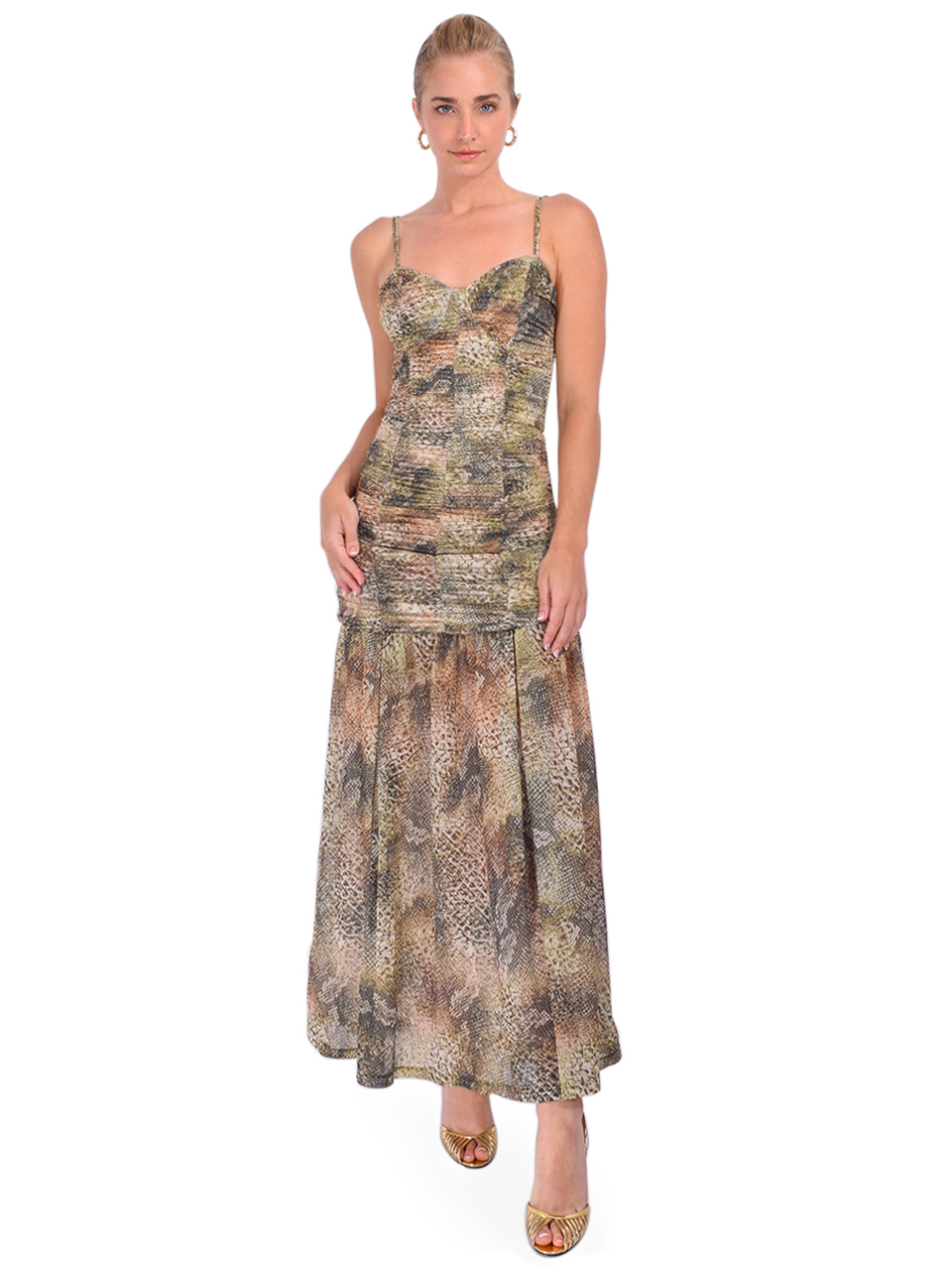 GESTUZ Snira Maxi Dress in Green Multi Front View 1
