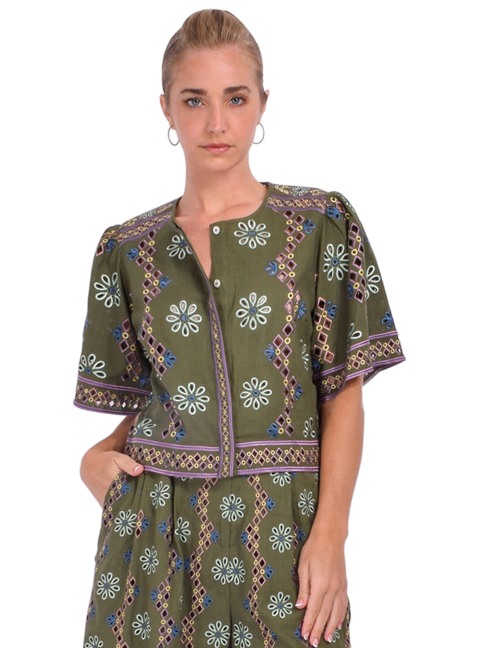 CHRISTY LYNN Ray Top in Capri Olive Front View 
