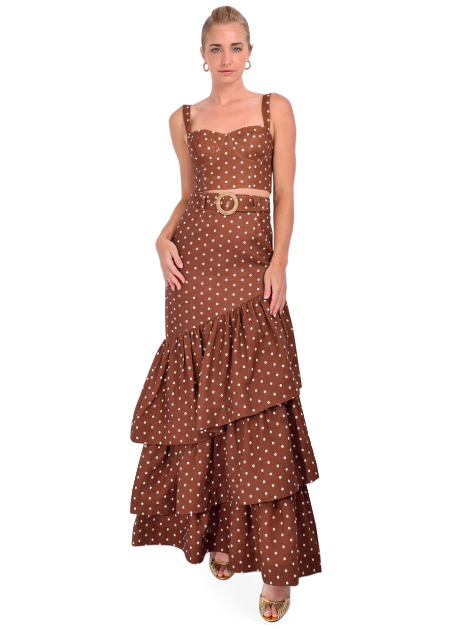 Cara Cara Priya Skirt in Dots Khaki Full Outfit 