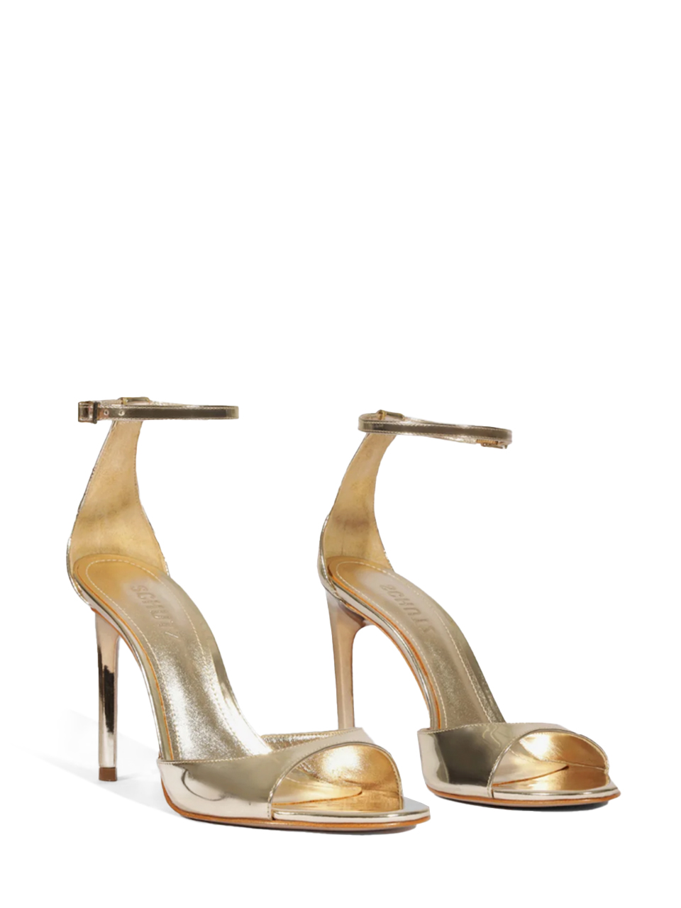 SCHUTZ Scarlett Metallic Heel in Platina Front View 

