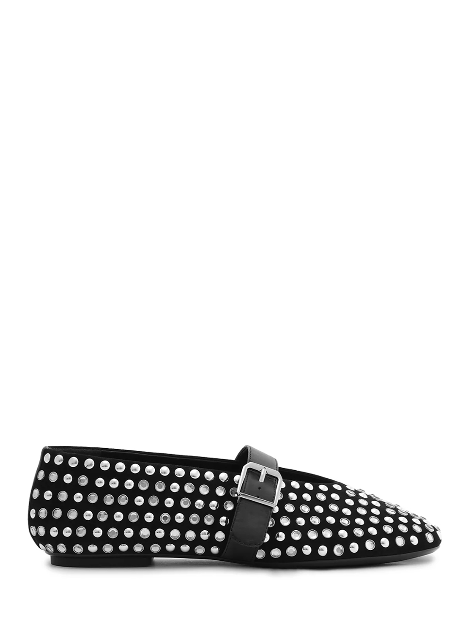 SCHUTZ Eliza Embellished Suede Glam Flat in Black Side View 