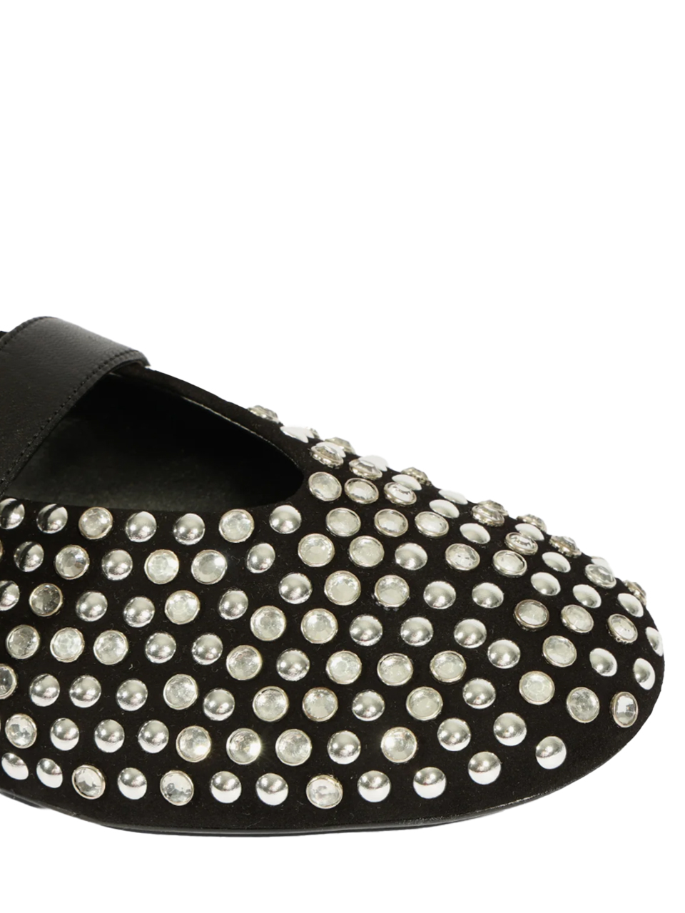 SCHUTZ Eliza Embellished Suede Glam Flat in Black Front Detail