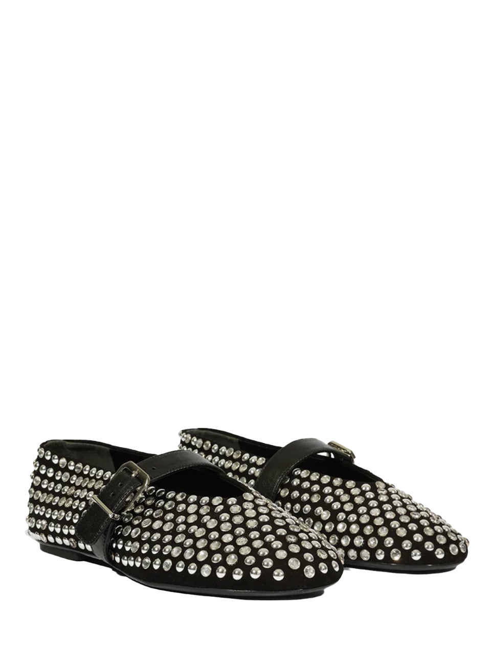 SCHUTZ Eliza Embellished Suede Glam Flat in Black Front View 