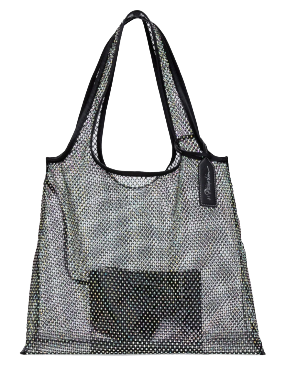 3.1 Phillip Lim Crystal Embellished Mesh Market Tote in Black Front View 