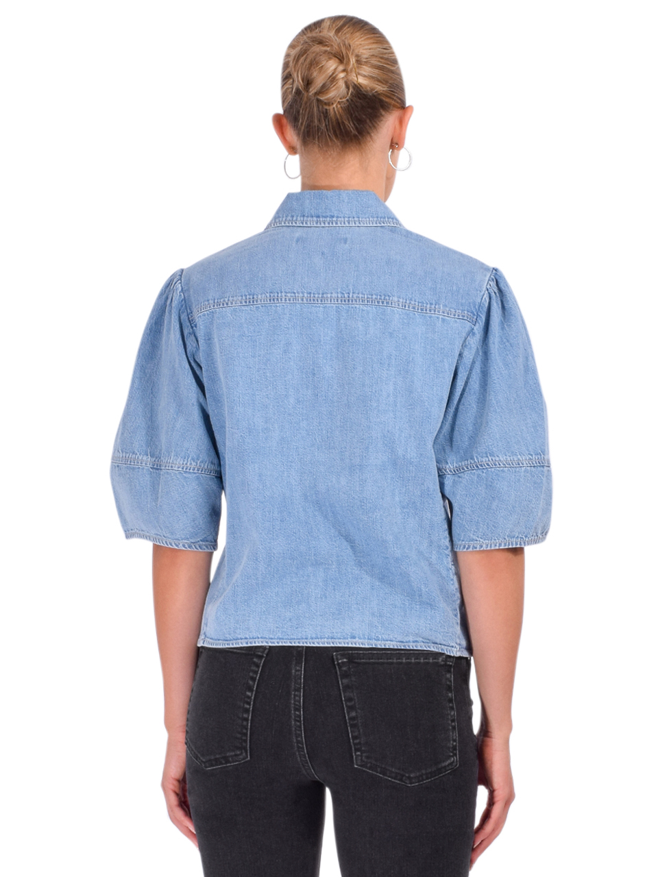 FRAME Denim Lantern Blouse in Aphrodite Back View 