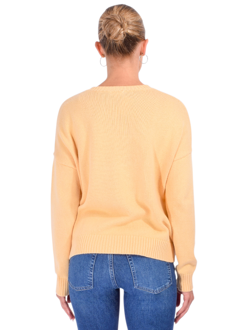 Minnie Rose Boxy Crew Neck Top in Banana Yellow Back View 