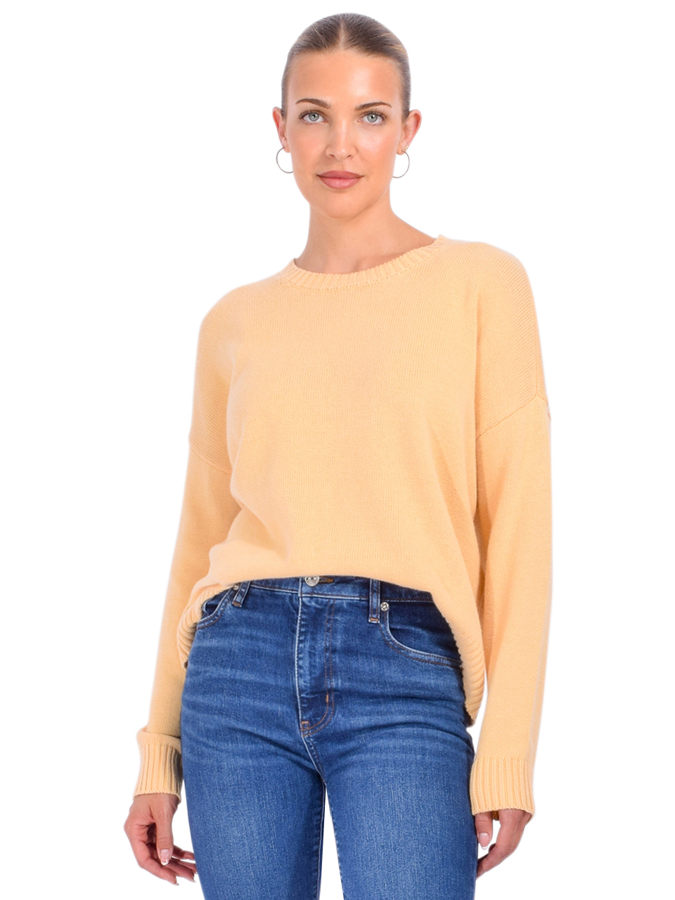 Minnie Rose Boxy Crew Neck Top in Banana Yellow Front View 