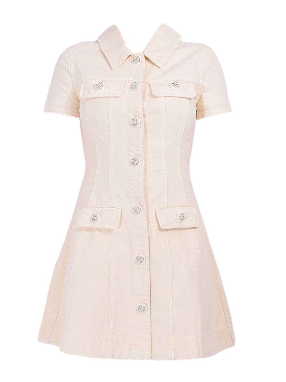 SELF-PORTRAIT Cream Collared Denim Mini Dress Product Shot 