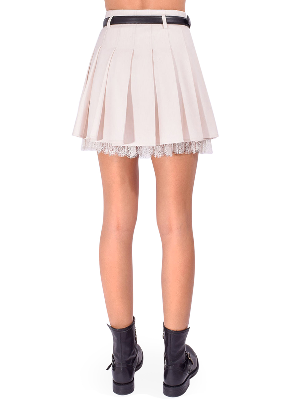 SELF-PORTRAIT Cream Twill Pleated Mini Skirt Back View 