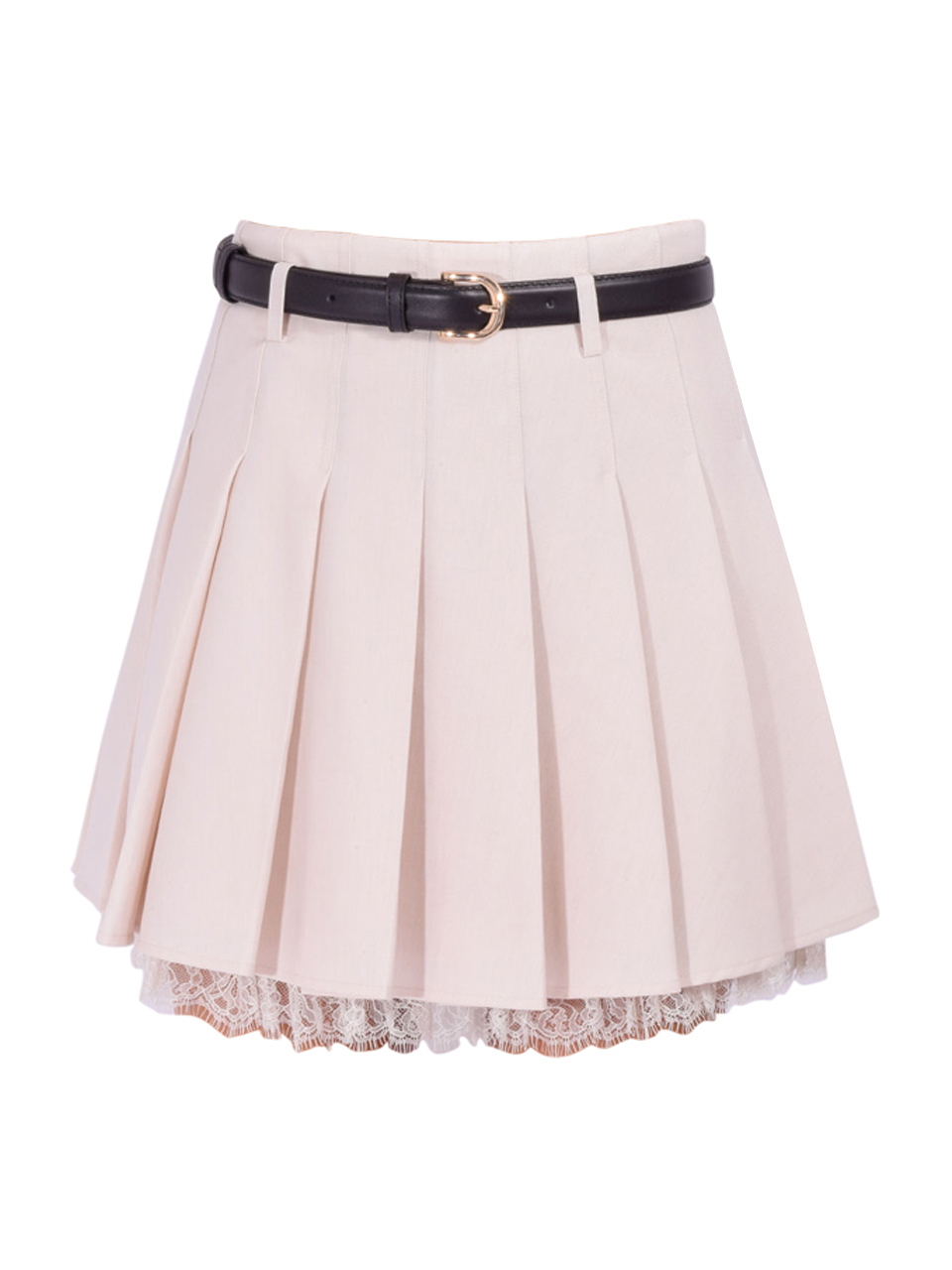 SELF-PORTRAIT Cream Twill Pleated Mini Skirt Product Shot 