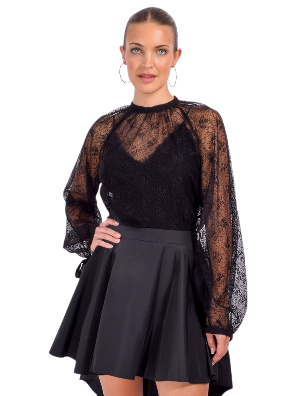 The New Society Anita Lace Blouse in Eclipse Noir