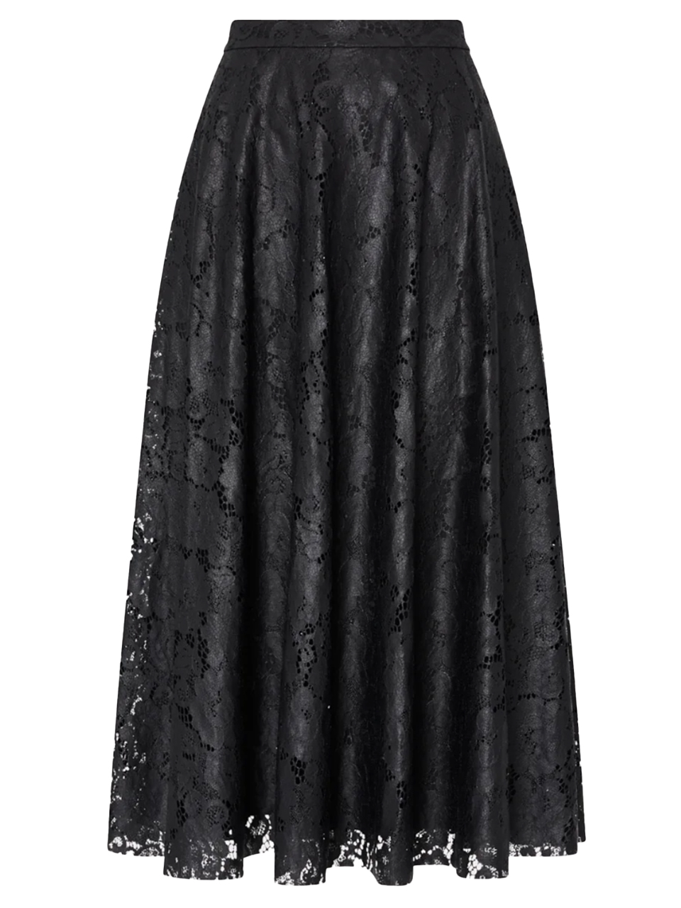 MILLY Otha Textured Lace Midi Skirt in Black