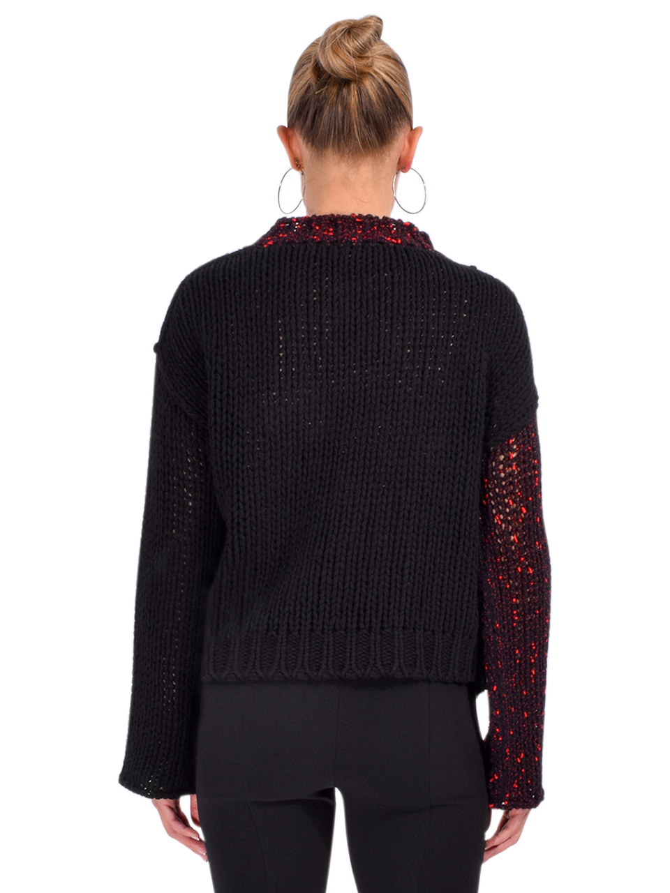 Pier Antonio Gaspari Mock Neck Sweater with Fringe in Black Back View 