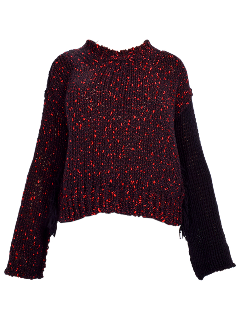 Pier Antonio Gaspari Mock Neck Sweater with Fringe in Black Product Shot 