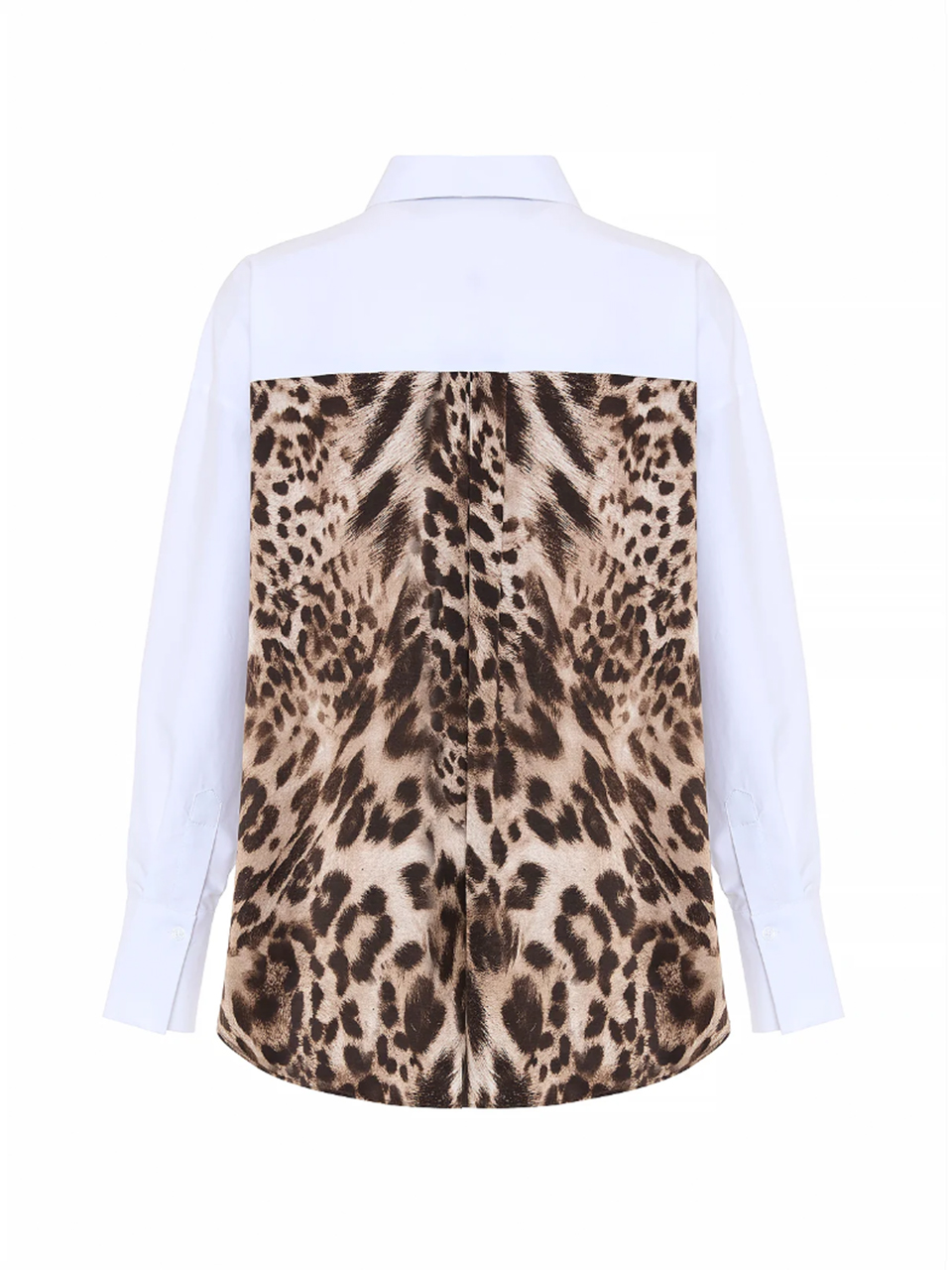 THEO Echo Leopard Print Back Banker Shirt in White Product Shot Back 