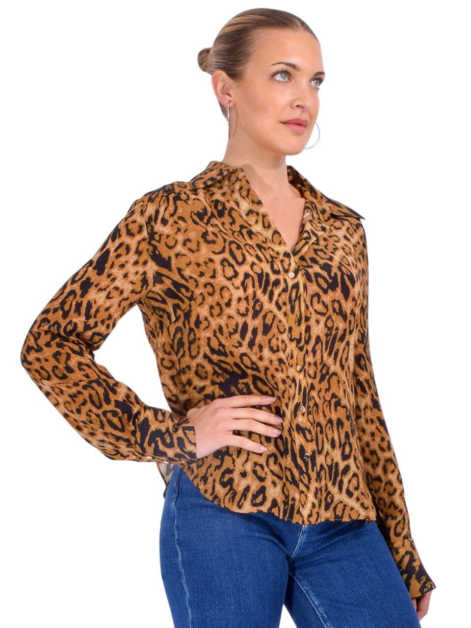 KARINA GRIMALDI Mariana Leopard Print Blouse Side View 