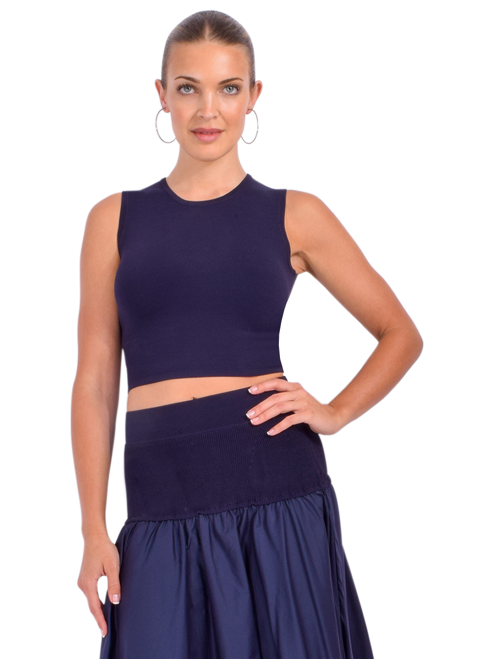 KARINA GRIMALDI Riley Knit Skirt & Top Set in Navy Top Front View 