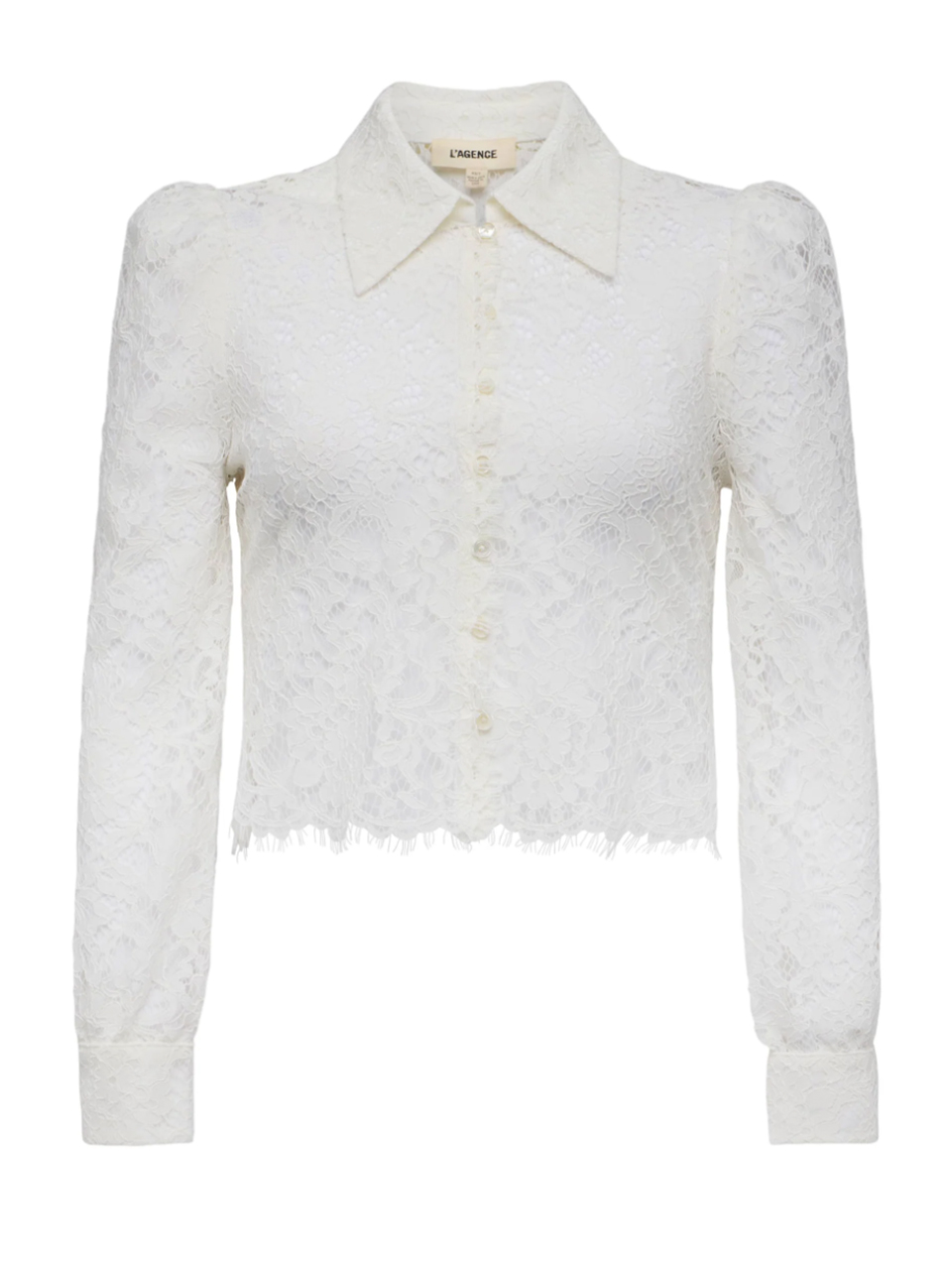 L'AGENCE Anita Lace Button Down Blouse in Ivory Product Shot 