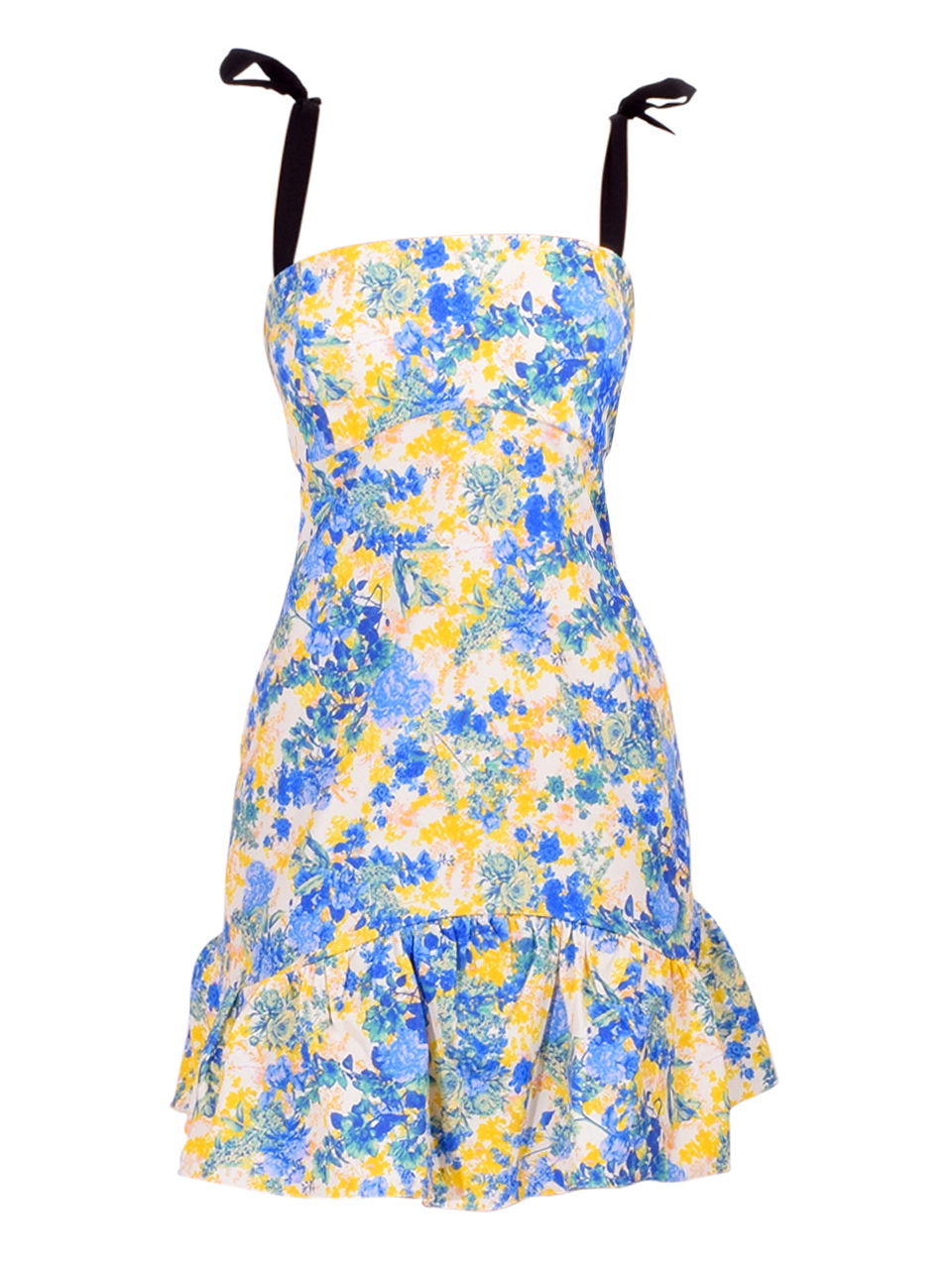 KIKA VARGAS Patsy Mini Dress in Yellow/ Blue Hydrangea Twill Product Shot 