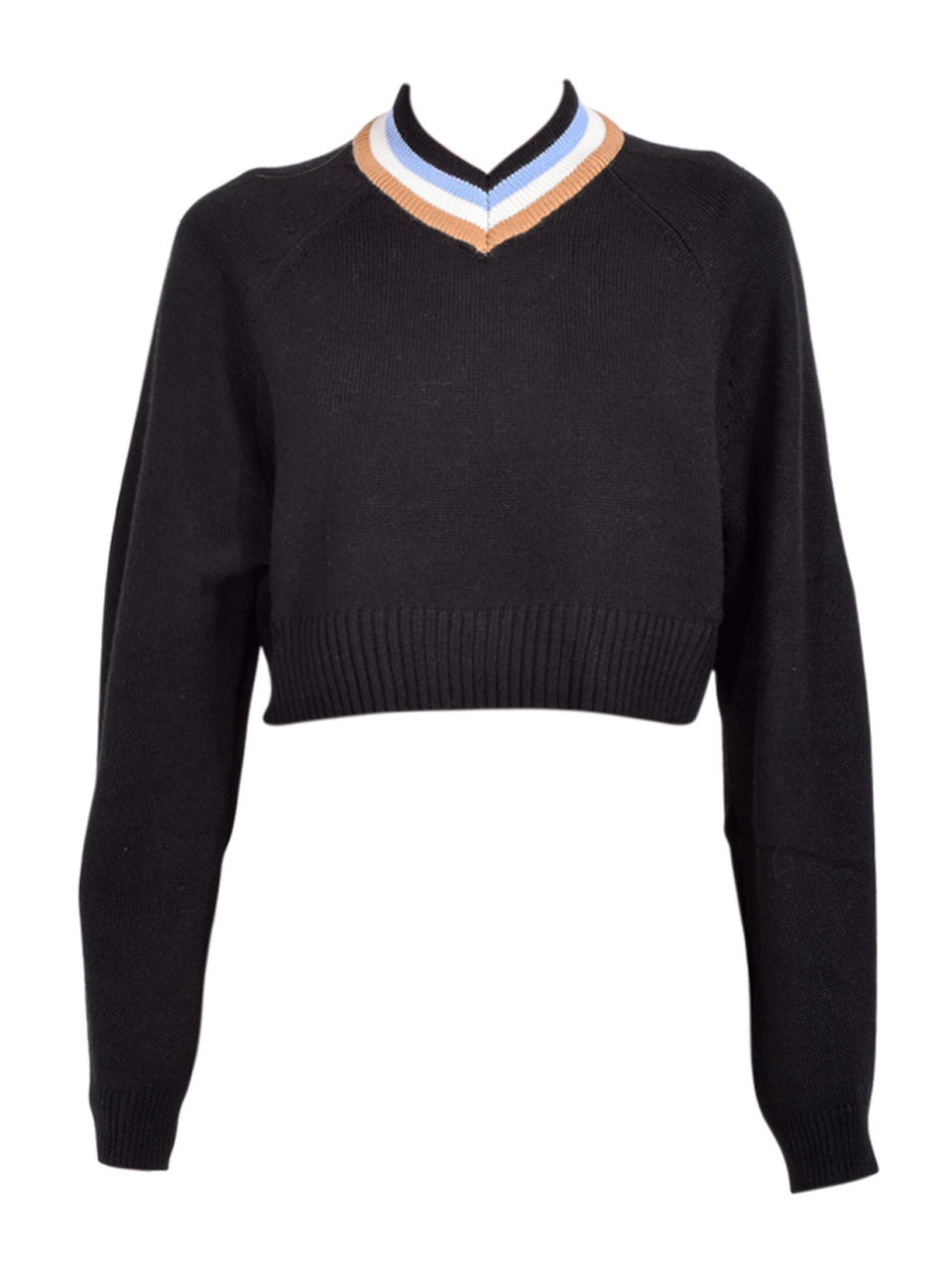 OTTOD'AME Cropped V-Neck Sweater in Black