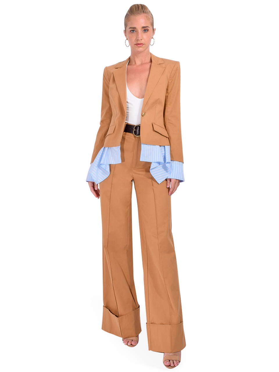 Cinq A Sept Shilo Jacket in Brown Sandstone/Light Bluebell Full Outfit 