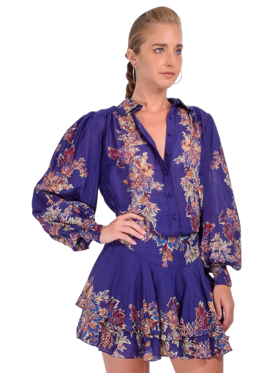 Hemant & Nandita Leela Boho Shirt in Midnight Blue Side View 