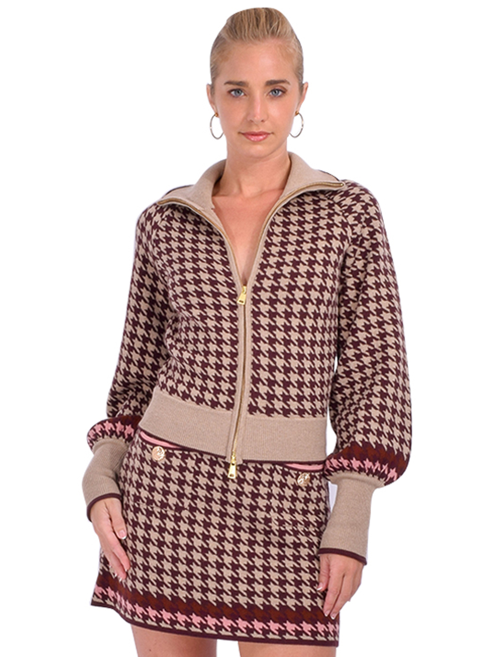 Cara Cara Lyss Jacket in Houndstooth Multi Taupe Front View 