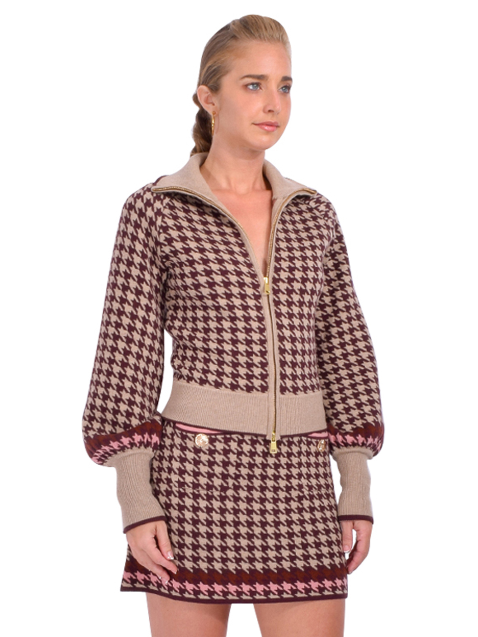 Cara Cara Lyss Jacket in Houndstooth Multi Taupe Side View 