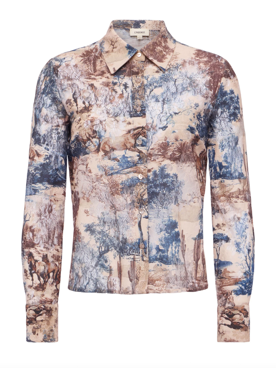 L'AGENCE Maia Lace Blouse in Tan Multi Western Toile Product Shot