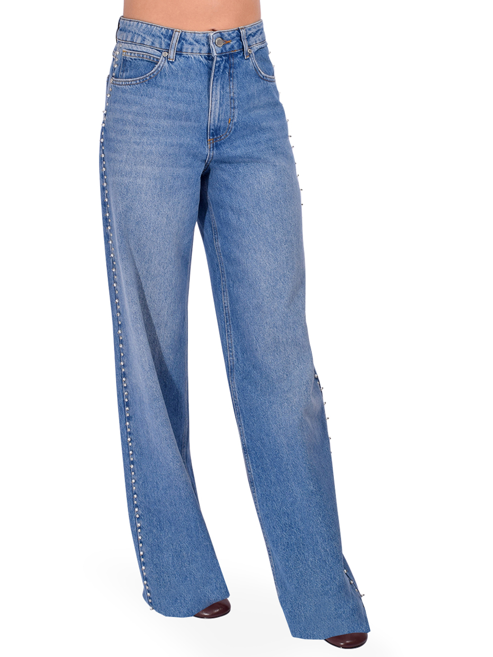 Essentiel Antwerp Interesting Embellished Jeans in Blue Side View 
