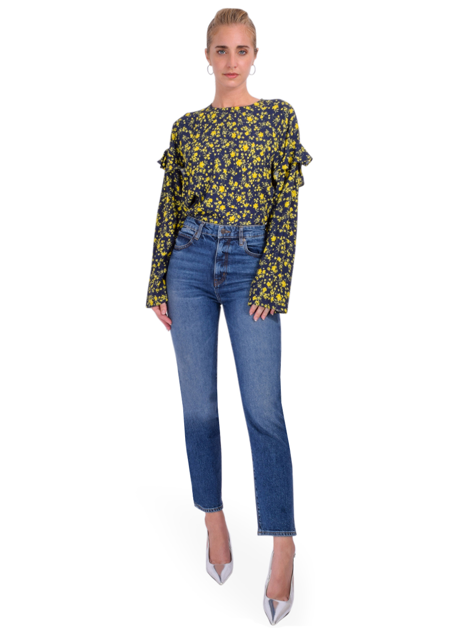 Essential Antwerp Isolde Ruffle Top in Dark Navy Full Outfit 