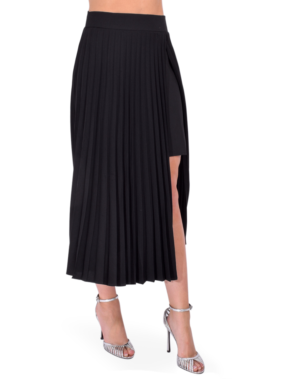 THEO Atlas Pleated High Slit Skirt in Black