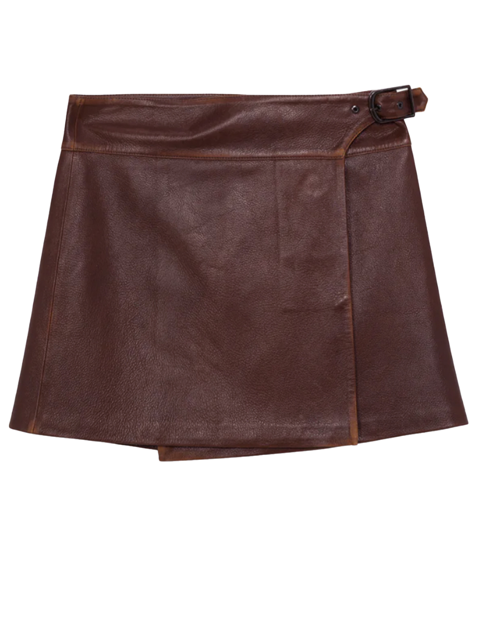 SIMKHAI Madeline Leather Mini Skirt in Distressed Chocolate