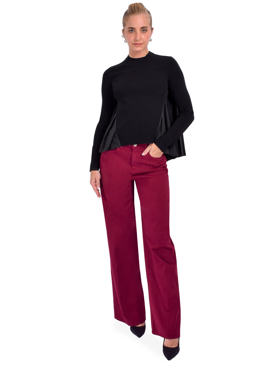 SIMKHAI Elanore Pleated Top in Black Full Outfit 