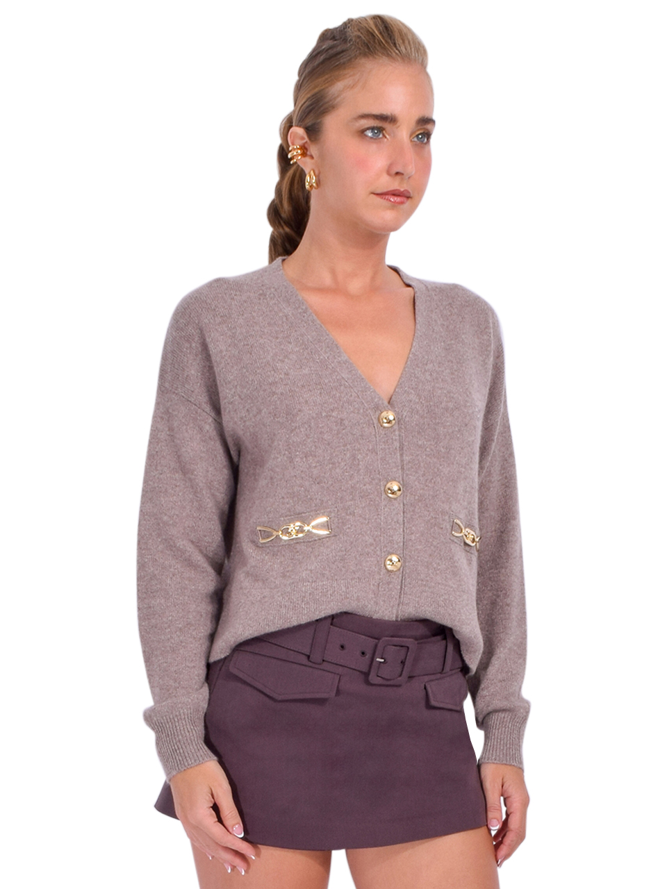 Cinq A Sept Kavita Cashmere Cardigan in Mocha Side View 
