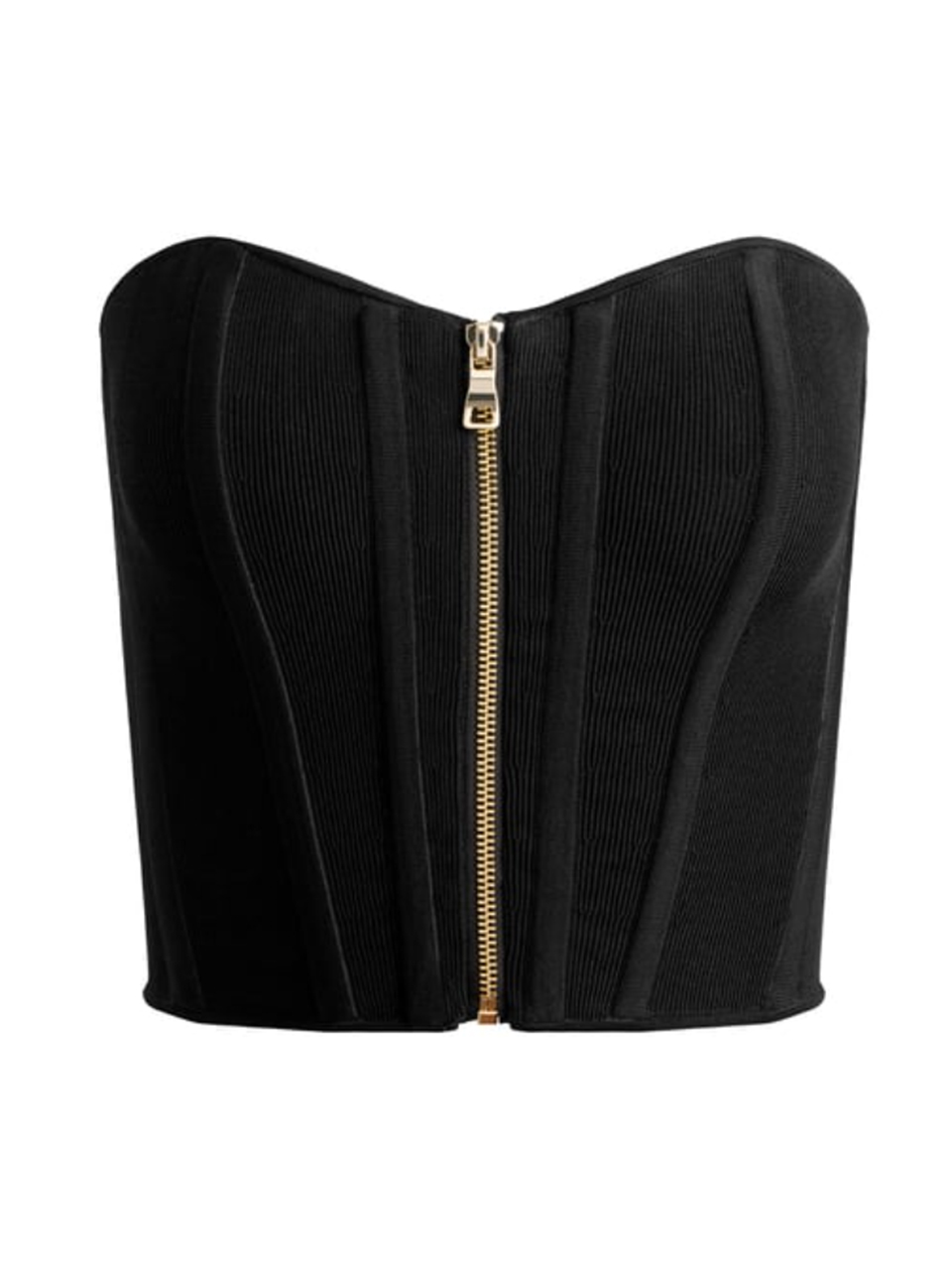Alice + Olivia Tasha Zip Front Corset Top in Black