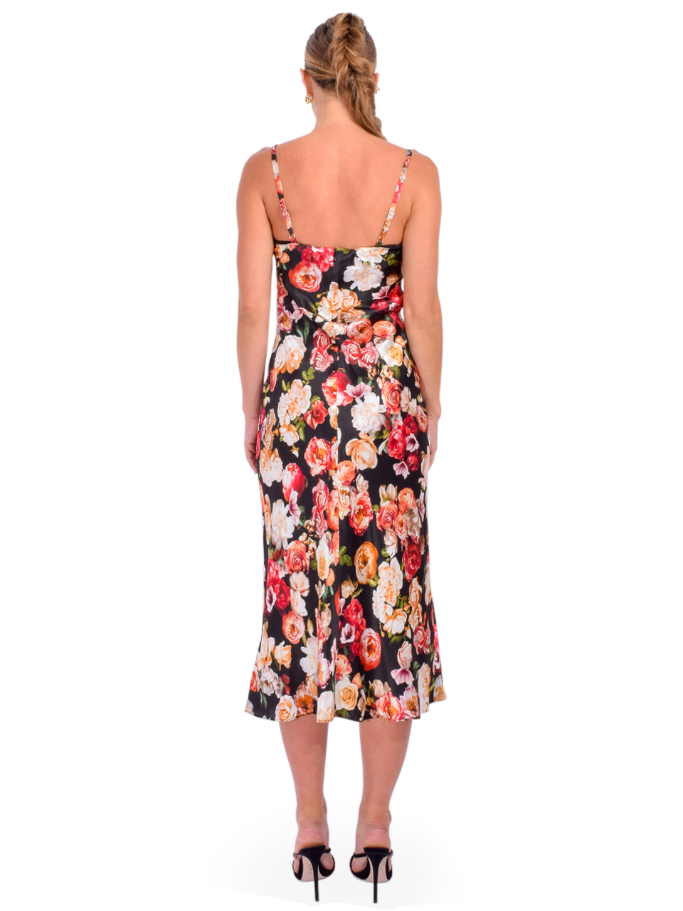 L'AGENCE Solay Silk Slip Dress in Multi Cluster Floral Back View 