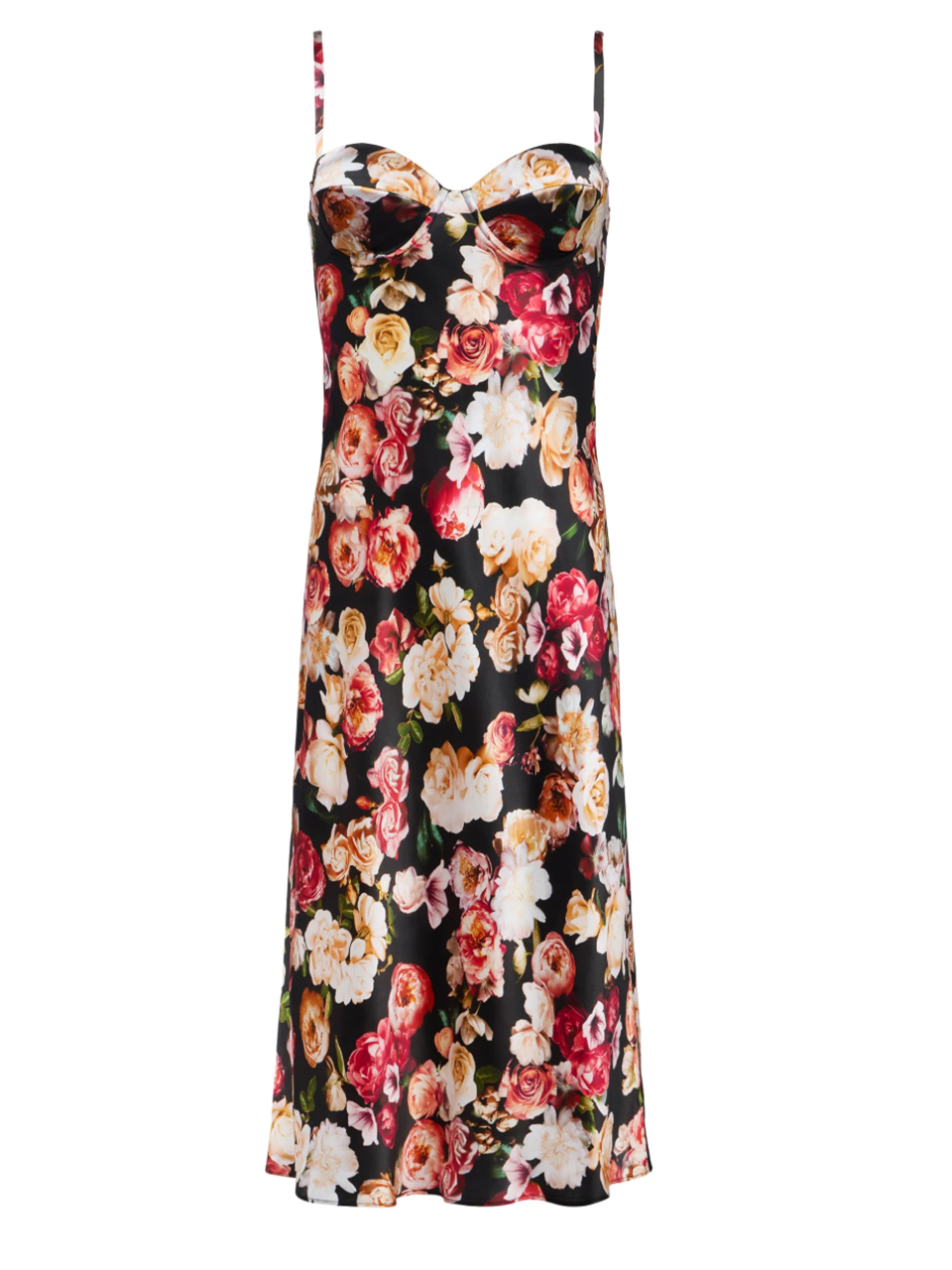L'AGENCE Solay Silk Slip Dress in Multi Cluster Floral Product Shot 