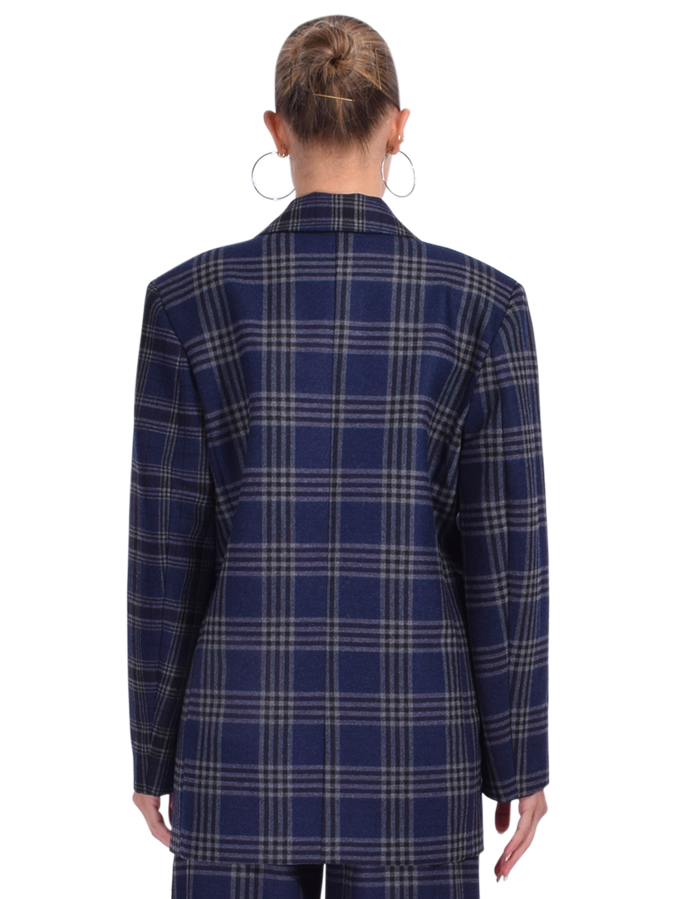 OTTOD'AME Printed Check Wool Blend Jacket in Blue Multi