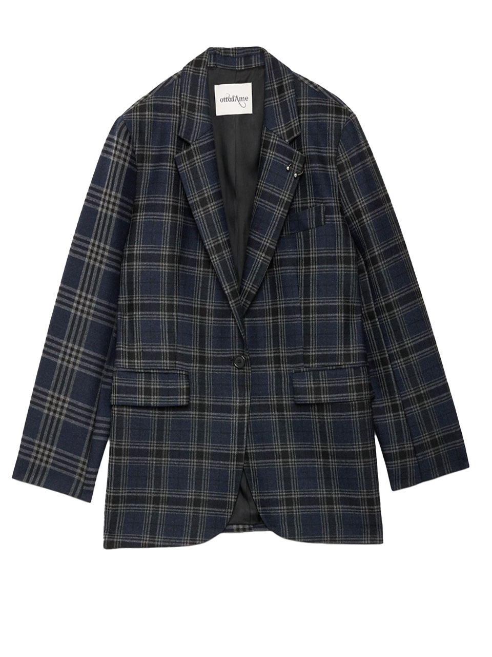 OTTOD'AME Printed Check Wool Blend Jacket in Blue Multi