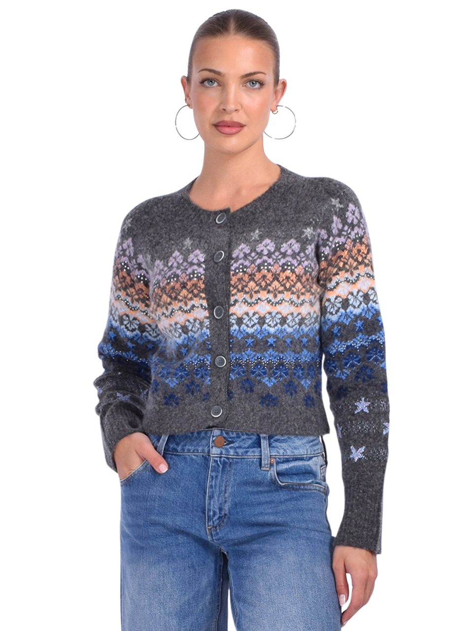 Cinq à Sept Millie Cropped Fairisle Cardigan Front View 