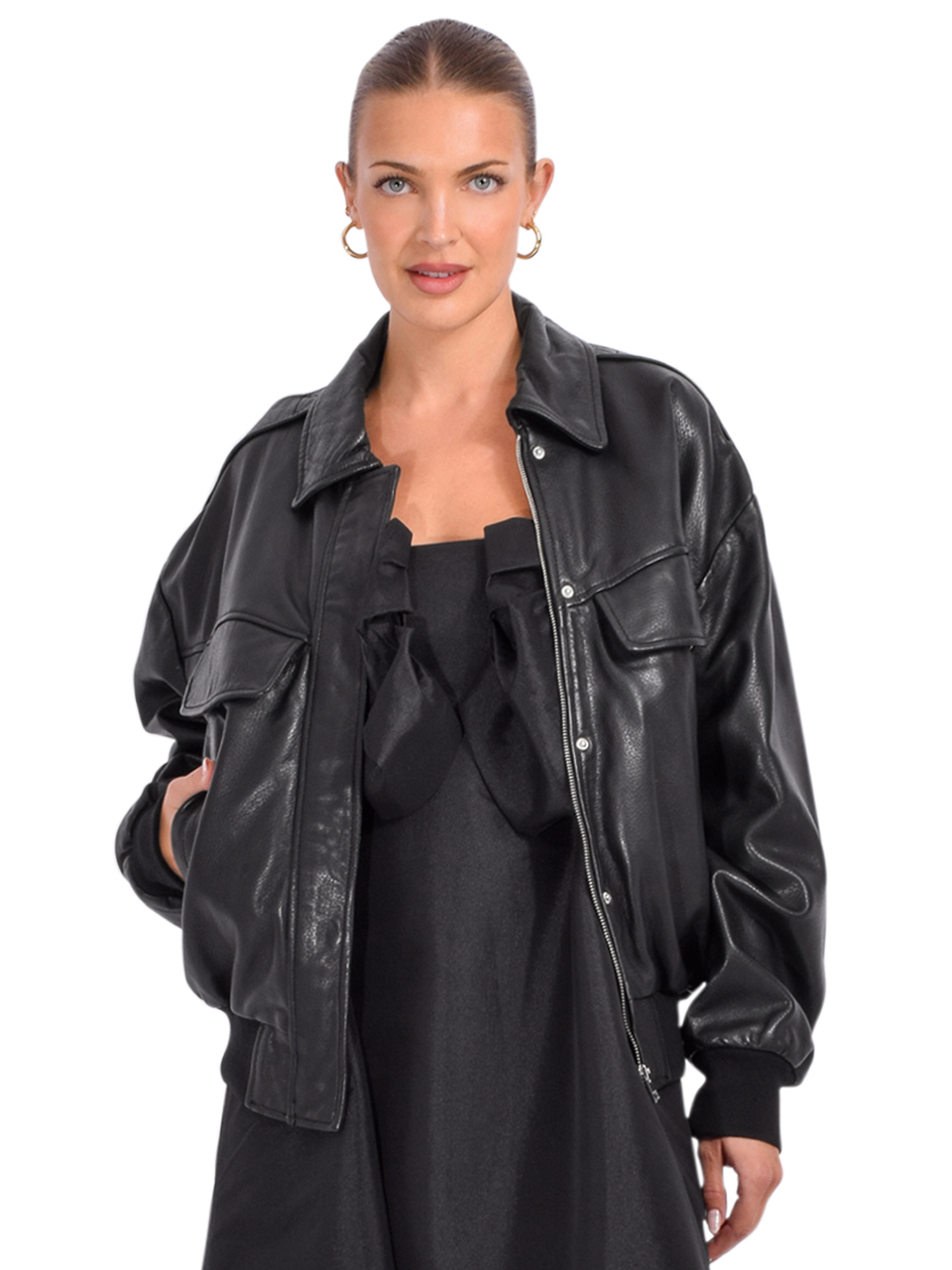 LAMARQUE Trevanna Leather Bomber Jacket in Black