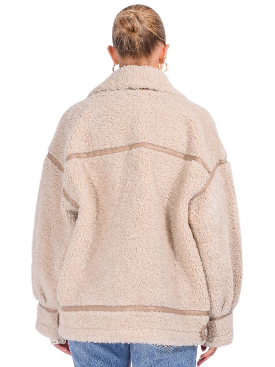 LAMARQUE Badu Oversized Faux Shearling Jacket in Beige Back View 