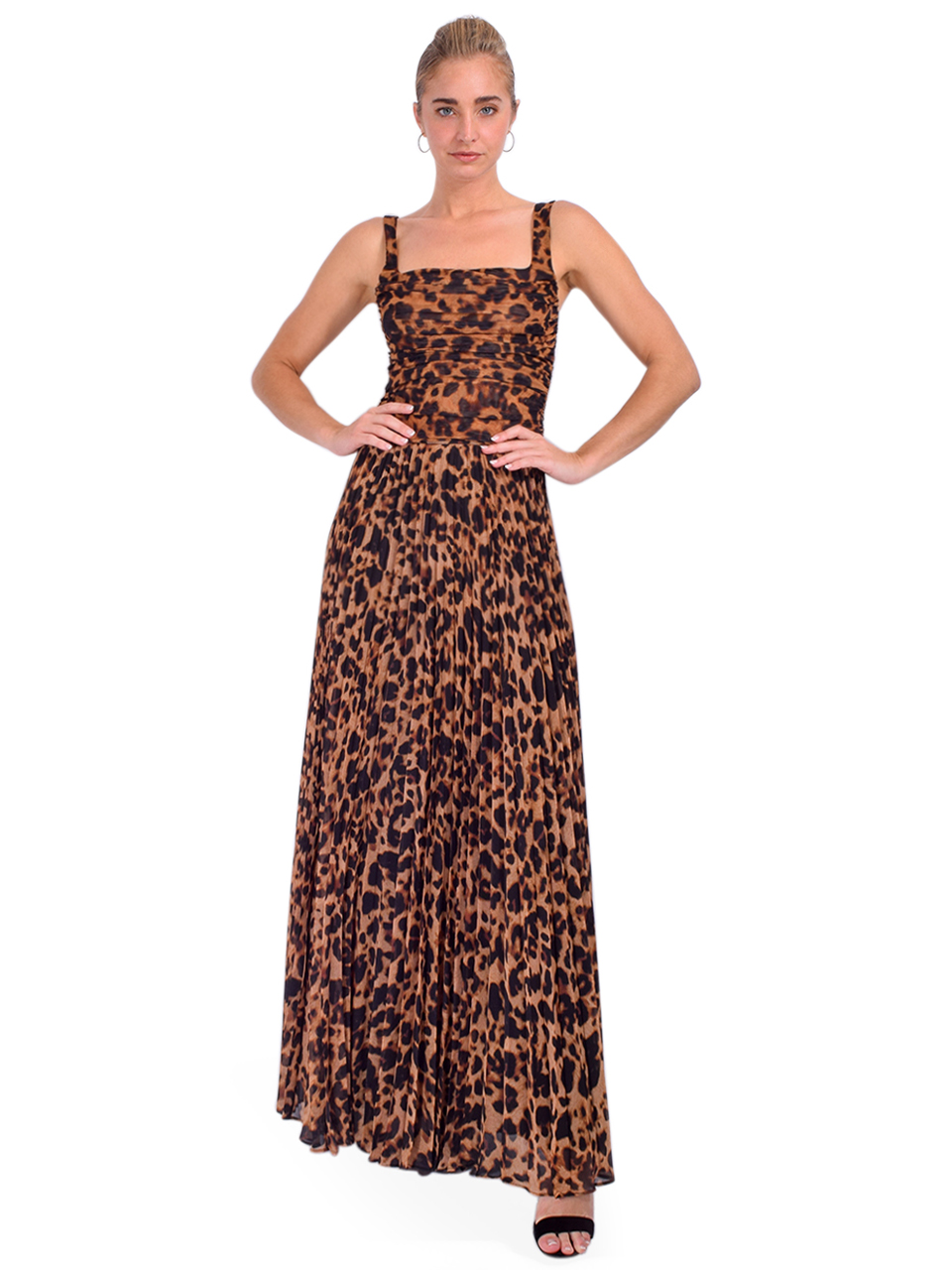 L'AGENCE Torin Pleated Maxi Skirt in Brown Multi Leopard Full Outfit 