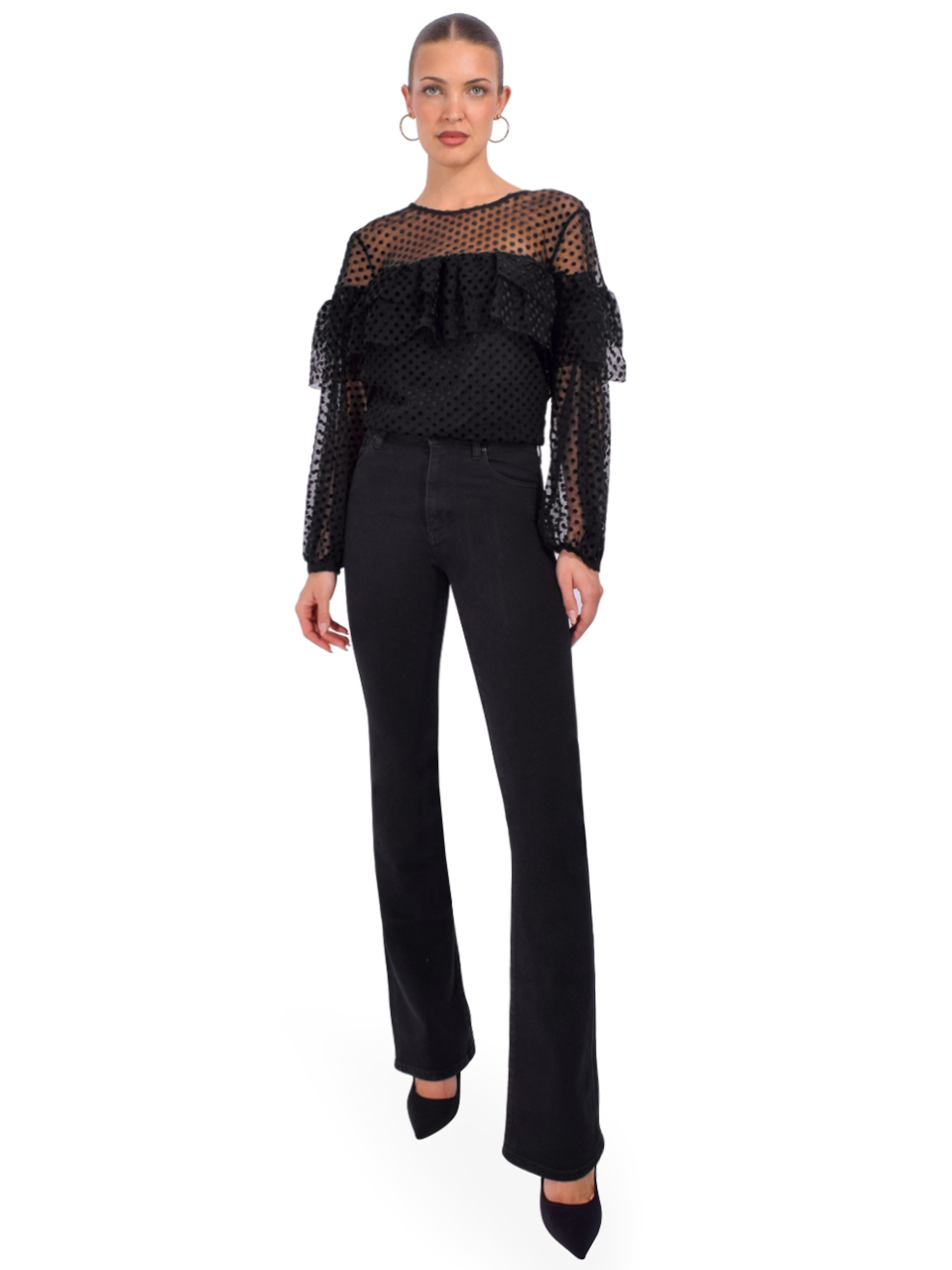 BA&SH Raff Fishnet Top in Black Full Outfit 