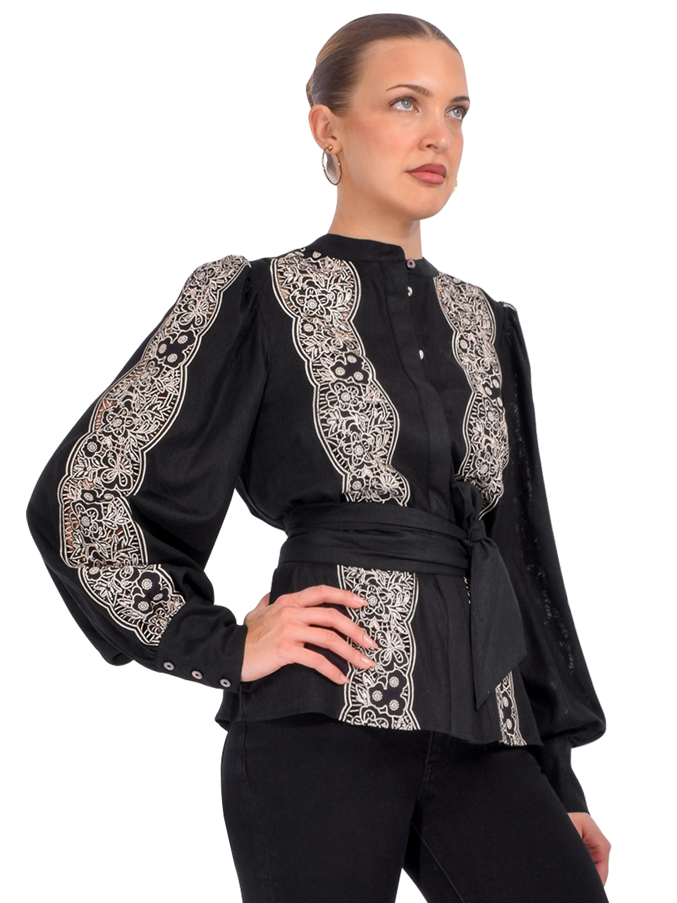 Christy Lynn Riley Embroidered Top in Black Side View 