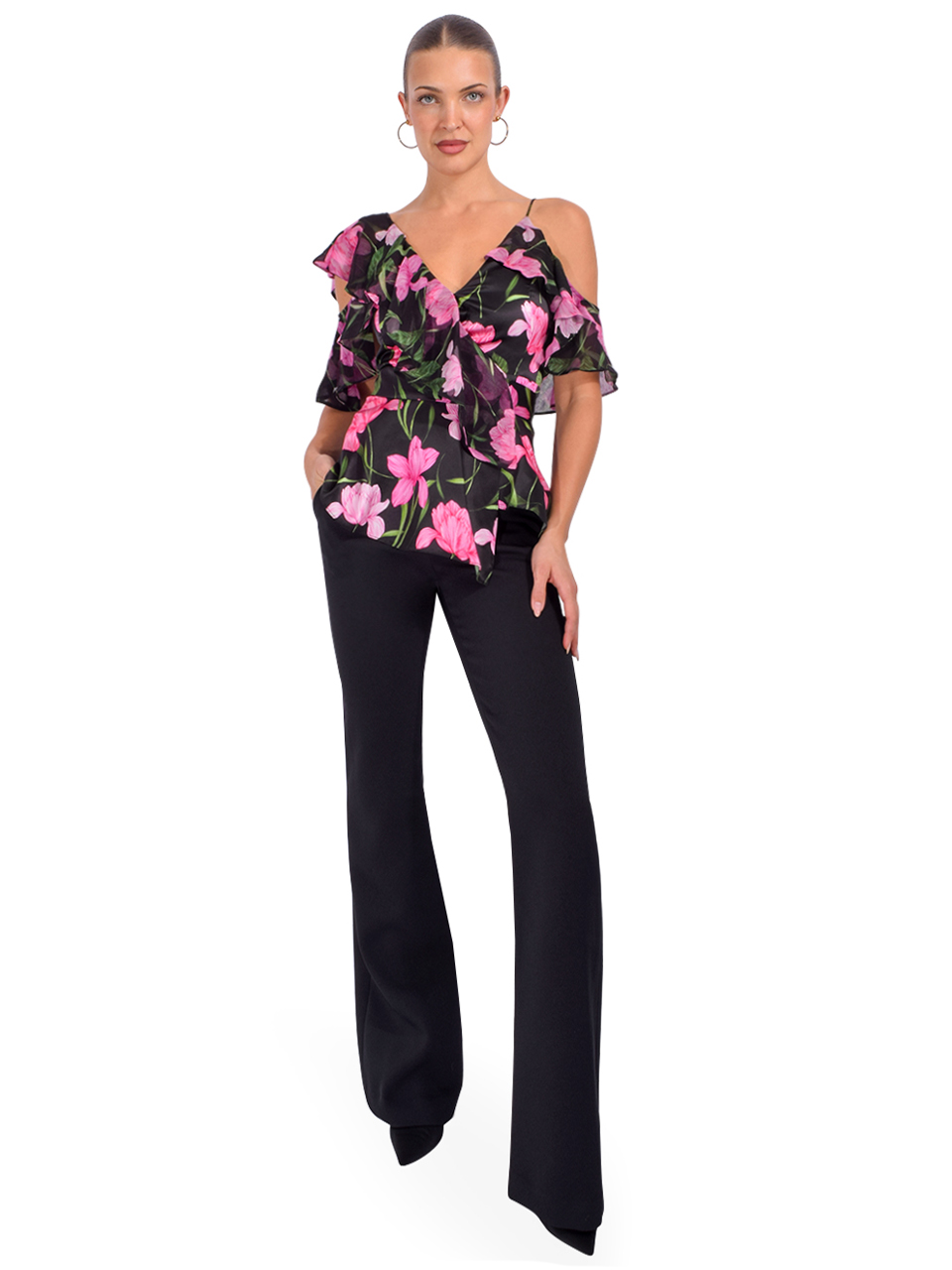 Christy Lynn Roan Ruffle Top in Onyx Florette Full Outfit 

